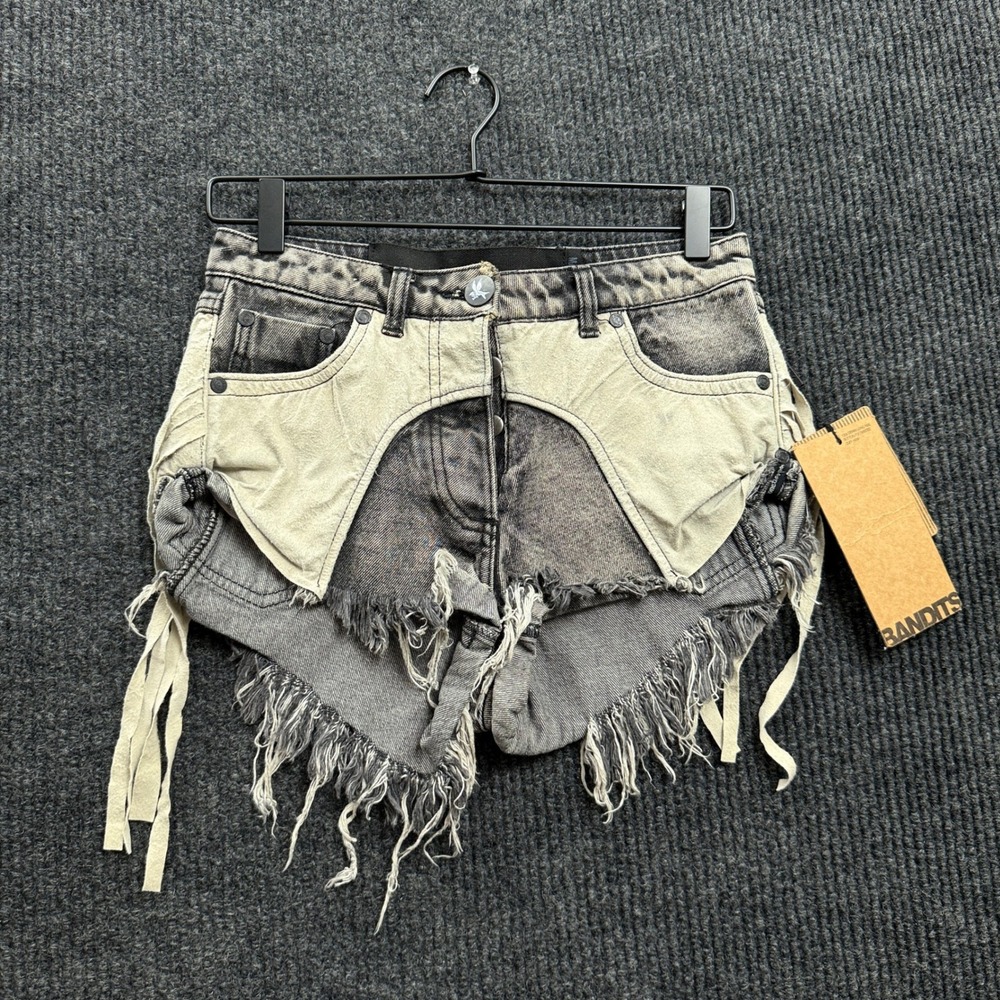 One Teaspoon Bandits Denim Shorts Womens Black Distressed Low Rise Button Fly